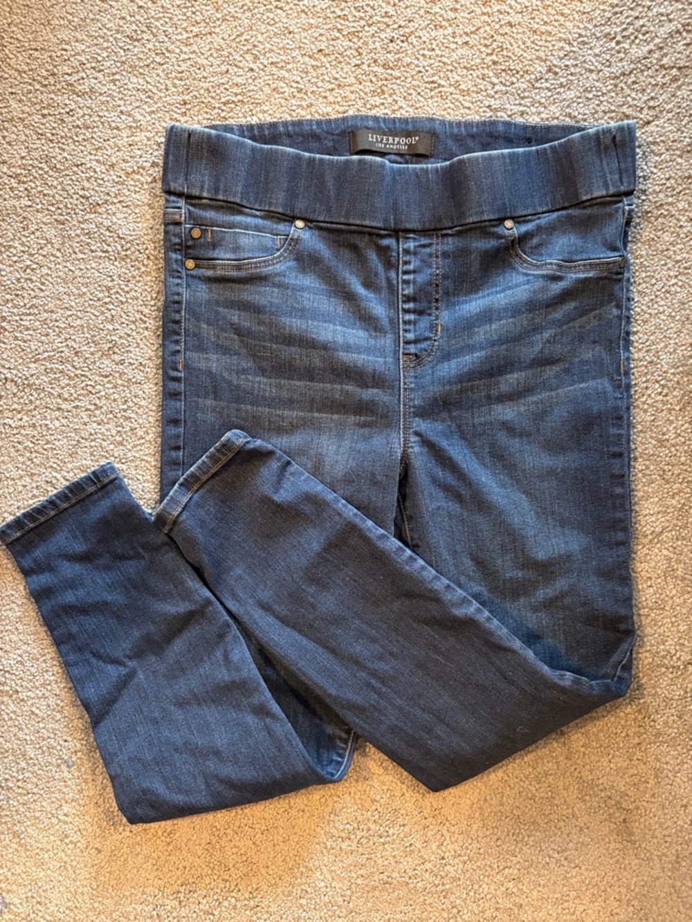 Liverpool Women's Dark Blue Pull-On Stretch Skinny Ankle Jeans Jegging. Size 30P